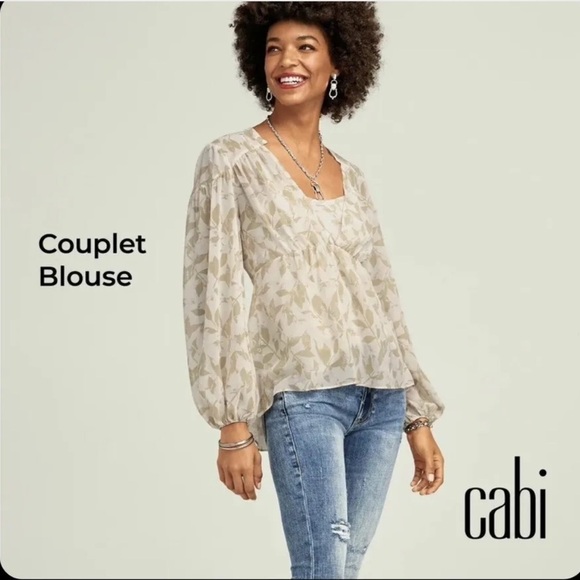 CABI “COUPLET” Y2K PEASANT EMPIRE WAIST SHEER 2 PIECE SET TAN CREAM SIZE MEDIUM - Picture 2 of 10